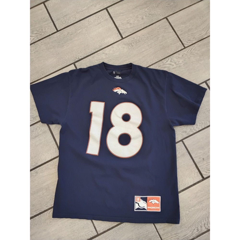 NFL Team Apparel Denver Broncos Peyton Manning 18 Navy Blue T-Shirt Mens L